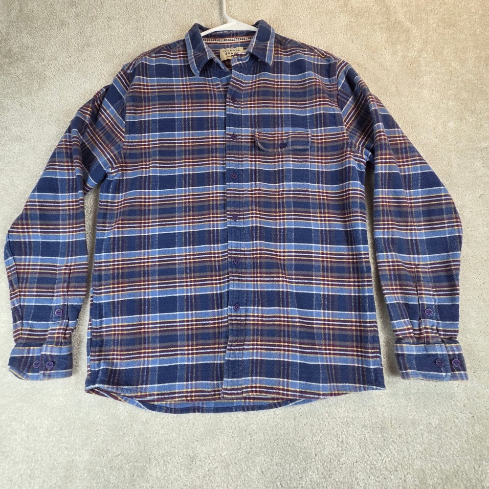 The Normal Brand Mens Blue Plaid Flannel Button Down Shirt Size Medium Cotton